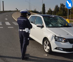 policjantka podczas oględzin pojazdu