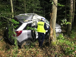 policjant podczas oględzin pojazdu