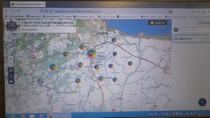 mapa powiatu gdańskiego z naniesionymi punktami krajowej mapy zagrożeń bezpieczeństwa