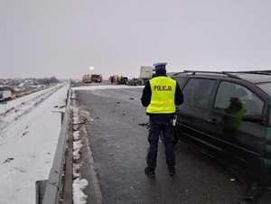 policjanci na miejscu zdarzenia drogowego