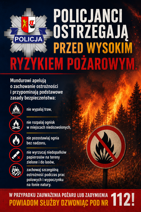 grafika z ostrzeżeniami pożarowymi